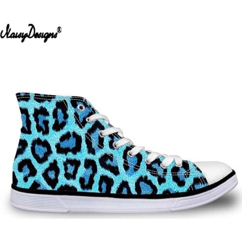 Noisydesigns Boys sneakers Men casual vintage vulcanized shoes lace up outdoor high top Blue leopard 3D print flat canvas shoes
