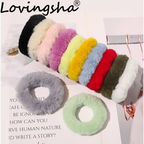LOVINGSHA Plush Solid Women Hair Accessories Brand Female Hair Tie Lady Scrunchies Girl Ponytail Hair Holder Rope FC257
