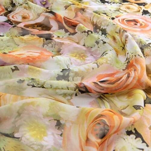 Summer Cheap Thin Floral Print Chiffon Fabric For Dress Sewing Material Slightly Transparent 45*150cm JA81