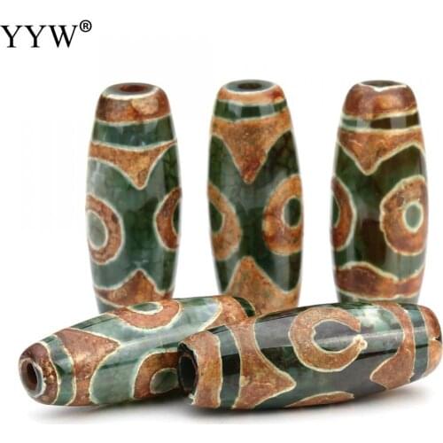 Natural Stone China Tibetan Agates Dzi Beads Green 3 Eyes Drum agates Loose Beads For Jewelry Making DIY Bracele