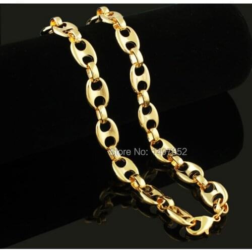 . Gold Color Necklace Fashion Men Jewelry 55cm 11MM Thick Link Chain Collar Lobster Necklace