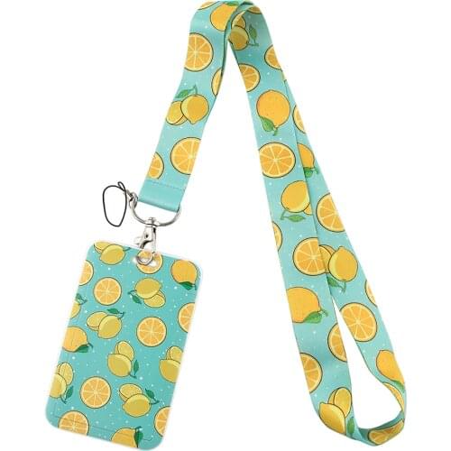PF395 Dongmanli Fruit lemon Lanyard Credit ID Badge Holder Key Rings Bag Student woman Travel Bank Bus Card Cover Keychain