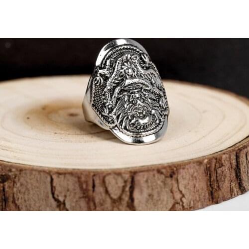 Punkboy Unique Mens Silver Color Dragon Totem Copper Male Opening Ring for Party Jewelry Accessories