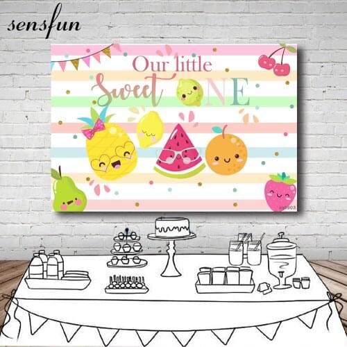Sensfun Fruit Theme Party Backdrop Colorful Striped Bunting Our Little Sweet One Kids 1st Birthday Photography Background Custom