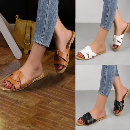 Flat Women Shoes For Summer Big Size Flip Flops Leisure Beach Shoes One-Flip Cross Open Toe Flat Sandals For шлепки женские