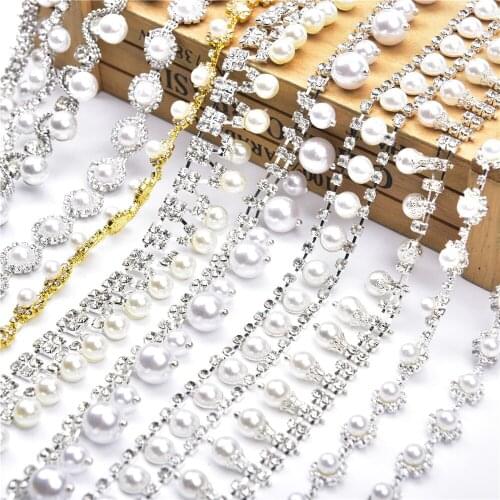 Rhinestones Pearl Chain Trim Tassel Beads Crystal Flower Chain Diy Garment Collar Wedding Party Dress Shoes Bag Cake Decoration