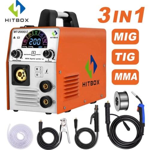 220V 160A HITBOX MT2000-II Welding Machine 3 In 1 TIG ARC MIG Welder CO2 MIX FLUX Gas Gasless Soldering Available For Household
