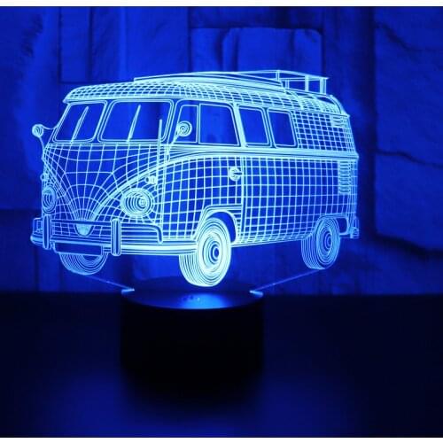 3D LED Night Light Lively Bus Car with 7 Colors Light for Home Decoration Lamp Amazing Visualization Optical Illusion Awesome
