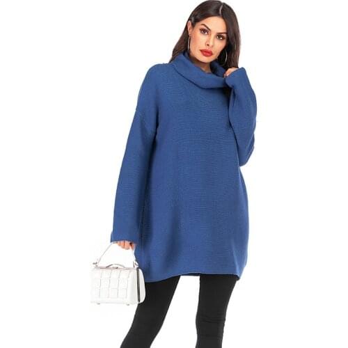 Turtleneck Oversize knitted sweater women pullover Drop long sleeve lady sweater Dress Casual loose streetwear winter pull femme