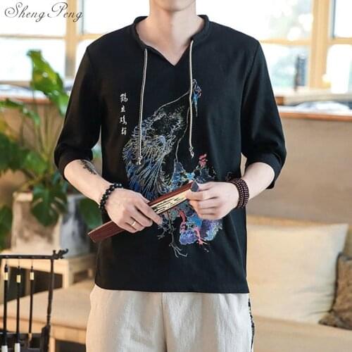 Traditional Chinese blouse shirt clothing for men top oriental mandarin collar shirt linen male kimono outfit clothes Q696