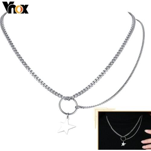 Vnox Stylish Cool Layered Necklaces for Women Men, Irregular Star Charm Pendant, Stainless Steel Metal Cuban Links Punk Collar