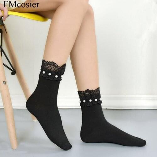 High Quality Autumn Spring Women Socks 6 Pairs Meias Ladies Female Cute Lace Korean Sock Sokken Socken White Black 2020 sox