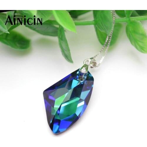 High Quality Royal Blue Crystal Axe Shape Pendant With 18'' Silver Chain Necklace Luxury Women Jewelry