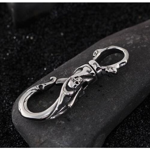 Holiday Jewelry Strong Mens Vintage Black Stainless Steel Biker Skull Key hook Pendant Necklace 22'' chain