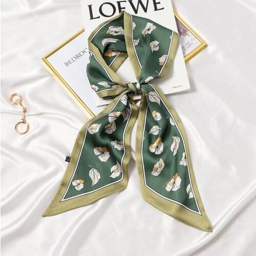New Long Blooming Flowers Printed Women Multifunction Ladies Silky Head Bandana Decor Skinny Neckwear Scarf Headband