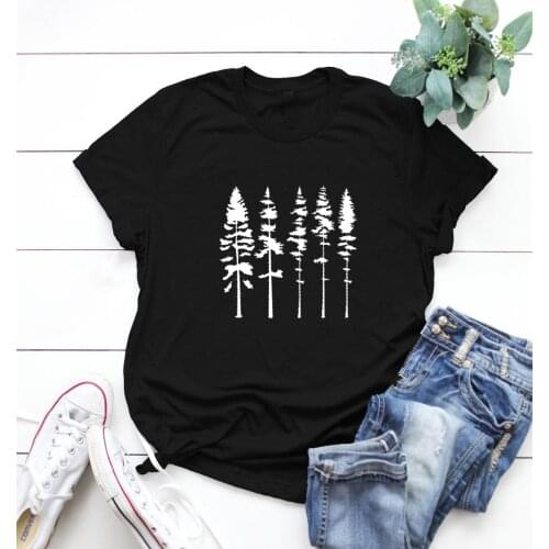 Pine Tree Printing Women Shirt Camping Hiking Female Casual Vacation T-shirt Nature Lover Gift Outdoors Adventure Woman Tops