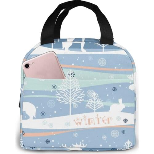 Winter Forest Lunch Food Box Bag Insulated Thermal Food Picnic Lunch Bag for Women kids Men Cooler Tote Bag