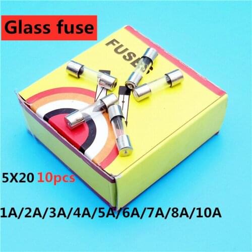 10pcs/5x20mm fuse various kits DIY fast blowing glass tube fast blowing glass fuse 1A 2A 3A 4A 5A 6A 7A 8A 10A