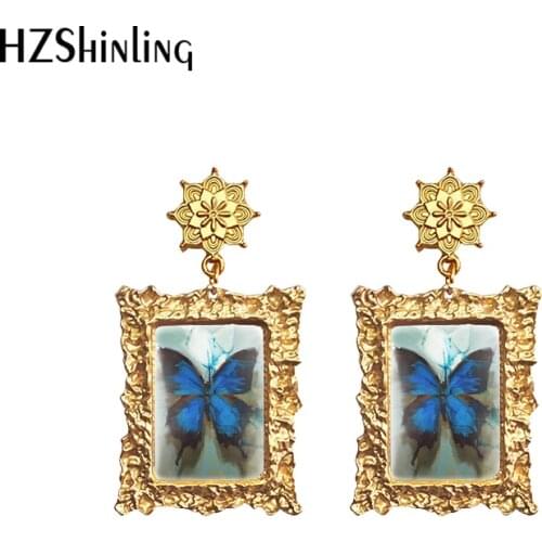 2021 Vintage Butterfly Retro Dangle Drop Glass Cabochon Earrings Handmade Crafts Jewelry
