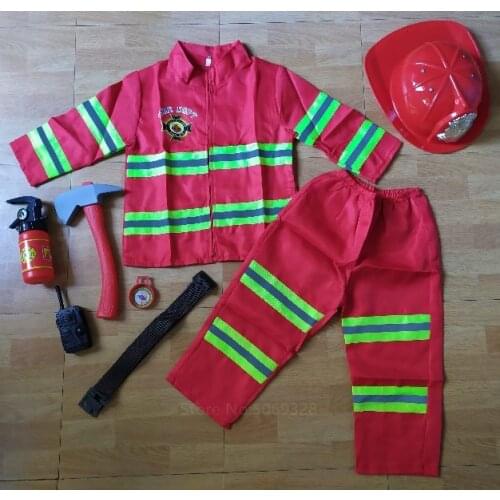 2021 Firefighter Cosplay Uniform Role-play Carnival Fancy Suit Children Christmas Gift Fireman Sam Costume for Kids Boys Girls