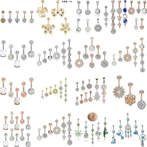 5/6/7/8/9/10Pcs/Set Surgical Steel Piercings Navel Piercings Belly Button Piercing Dangle Earrings Belly Bar Sexy Body Jewelry