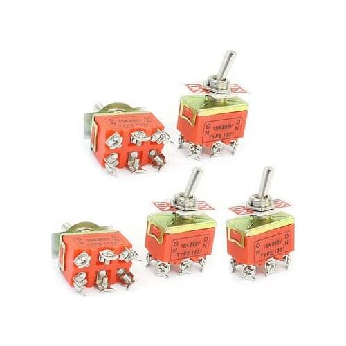 5 Pcs 2-Position ON-ON DPDT Self-Locking Toggle Switch AC 250V 15A 1321
