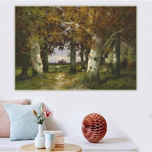 Adolf Kaufmann《Forest landscape》Canvas Oil Painting Art Aesthetic Poster Picture Wall Hanging Decor Home Living Room Decoration