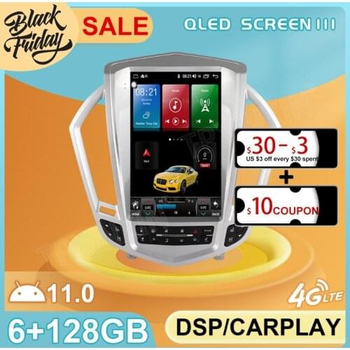 6G+128GB Android 11 Tesla Style for Cadillac SRX 2008 2012 GPS Car Navigation Multimedia Video Stereo Player Radio Carplay 2 DIN