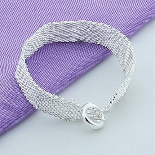 New Trendy 925 Sterling Silver Round Wrist Strap Bracelet For Women Silver Charm Bracelet Fashion Jewelry Gift