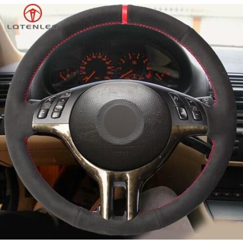 LQTENLEO Black Suede Car Steering Wheel Cover for BMW 3 Series E46 2000-2006 5 Series E39 2000-2003 E53 X5 2003 Z3 E36 2000-2002