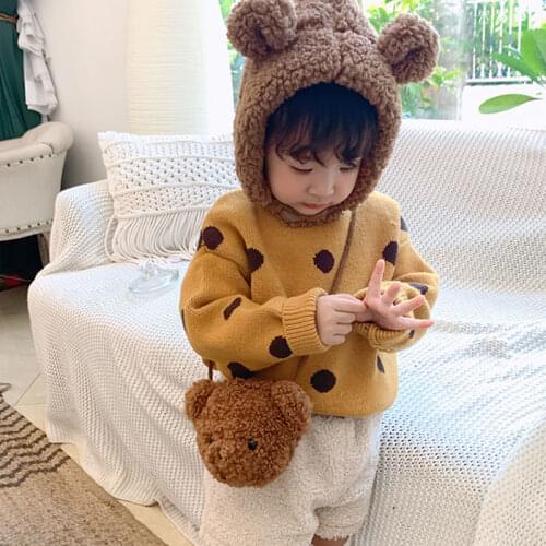 Cartoon Plush Bear Childrens Small Crossbody Bags Cute Girls Baby Coin Purse Mini Shoulder Bag Kids Boys Furry Wallet Handbags