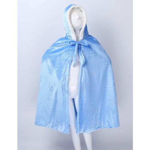 Kids Girls Princess Soft Pleuche Faux Fur Trimmed Hooded Long Cape Cloak Costume for Halloween Cosplay Dress Up Party Costumes