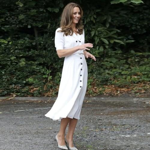 Kate Middleton Plus Size High Quality New Fashion Elegant Office Lady Workplace White Long Dress