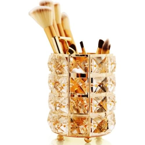 Europe Metal Makeup Brush Storage Tube Eyebrow Pencil Makeup Organizer Bead Crystal Jewelry Storage Box Make up organizer
