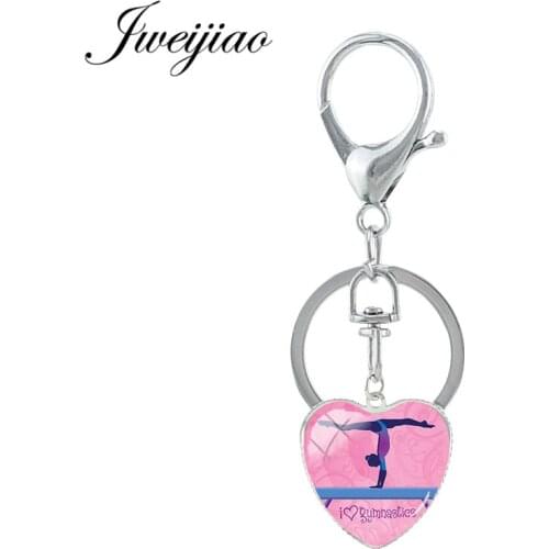 JWEIJIAO High Quality I Love Gymnastic Keychain Glass Cabochon Keep Calm and Flip On Heart Charms Key Chain Jewelry Hp671