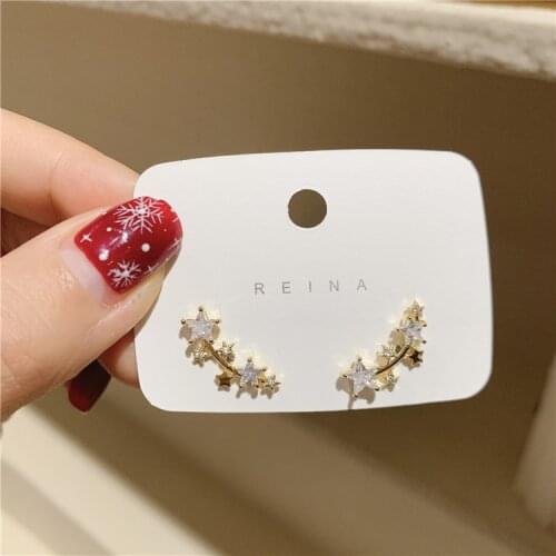 Korean new fashion jewelry exquisite AAA zircon five-pointed star 14K real gold earrings elegant sweet student womens earrings