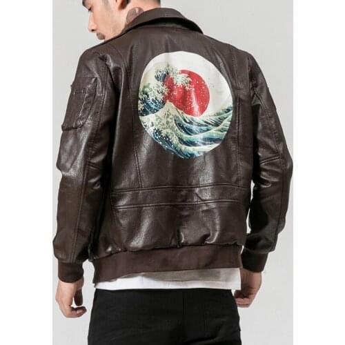 Crane Embroidery Motorcycle Leather Jacket Goodness leather jacket jaqueta de couro masculina,mens leather jackets coats