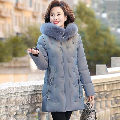 Middle-aged womens Down Cotton Jacket Winter Coat Plus Velvet Thick Warm Outerwear Plus size Hooded Parka Overcoat Abrigo Mujer