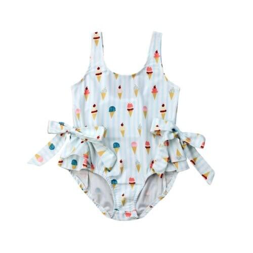 Toddler Kids Baby Girl Summer Bowknot Ice Cream Sunsuit Bikini Newborn One-Piece Bodysuit Swimsuit Playsuit Swimming Clothes