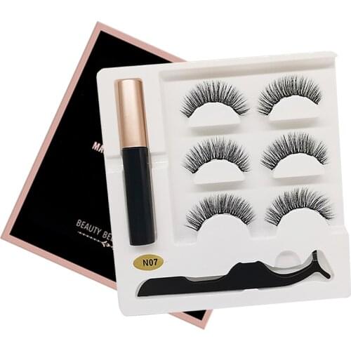 3pair 5 Magnetic Eyelashes 3D Faux mink Eyelashes Magnet Lashes Magnetic Liquid Eyeliner&Magnetic False Eyelashes & Tweezer Set