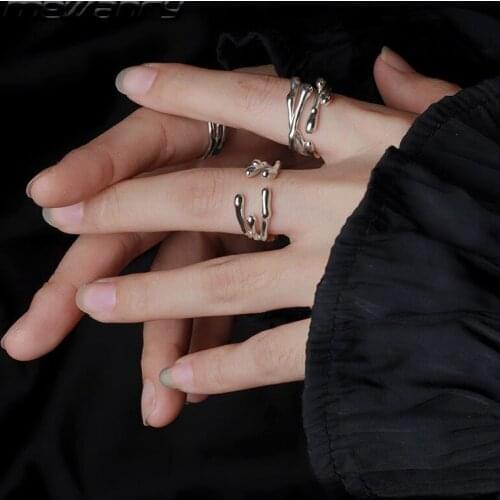 MEWANRY 925 Sterling Silver Rings Trendy Elegant Design Vintage Couples Creative Irregular Lines Party Jewelry Birthday Gift