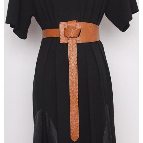 Fashion Wide Leather Corset Belt Female Buckle-Free Waist Belt For Dress Hassle Belt Vintage Luxury Brand Waistband Strap