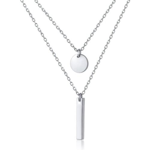 Multi Layer Stainless Steel Necklace Blank Rectangle Bar Pendant Necklaces Collier Femme Collar Multicapa Acero 10pcs