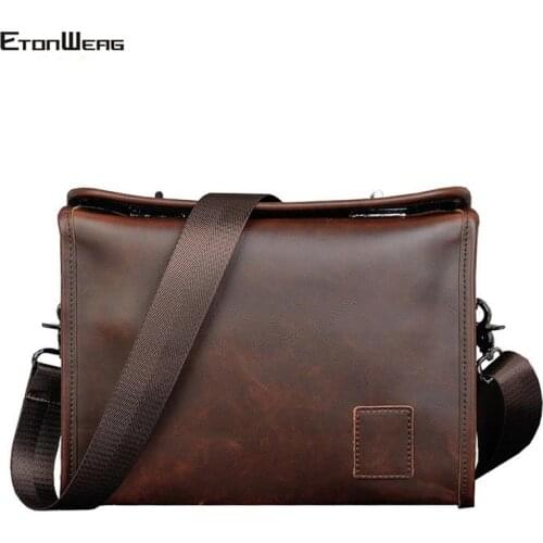 Mens Business Office Briefcase Waterproof PU Leather Messenger Bag Shoulder Bag Mens Document Cross Bag Retro Solid Color Hasp