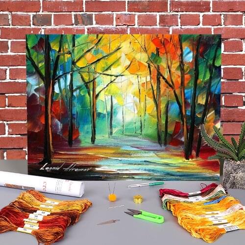 The Path Sunbeams Printed Water-Soluble Canvas 11CT Cross-Stitch DIY Embroidery Set DMC Threads Craft Handiwork Gift