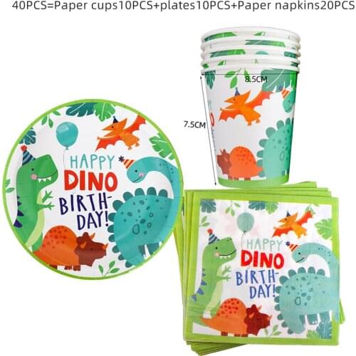 Dinosaur Disposable Tableware Set Green Dino Jungle Party Disposable Plates And Cups Jungle Kids Party Supplies Set Wholesale