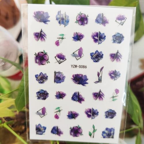 3D Stickers for Nails Adhesive Blue Purple Flowers Line Nail Art Decorations Trend Pattern Design Sticker Nail Foil Accessories