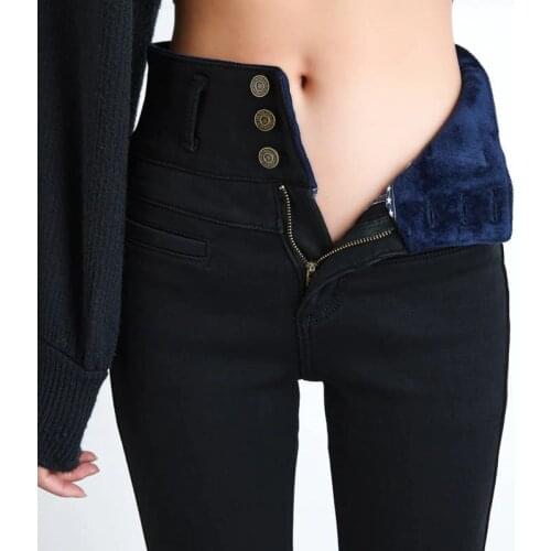 New High Waist Velvet Thick Jeans Female Winter Skinny Stretch Warm Jeans Pants Mom Black Denim Trousers With Fleece Pants P125