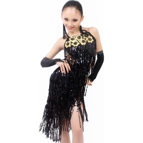 New Fashion Professional Sequins Tassels Latin Dance Dress for Girls Stage Performance Salsa/Rumba/Samba/Chacha/Ballroom Costume
