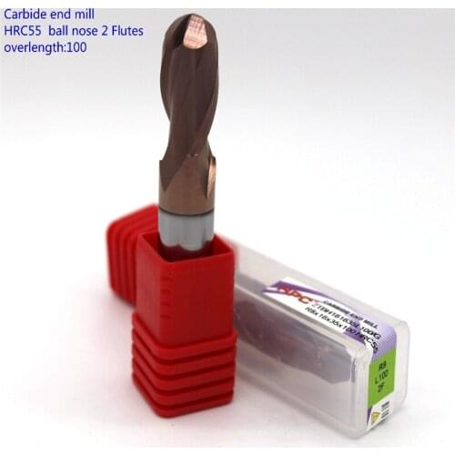 R8*16*100 of 2 flutes ball nose HRC 55 mill cutter carbide end mill tungsten knife CNC tool